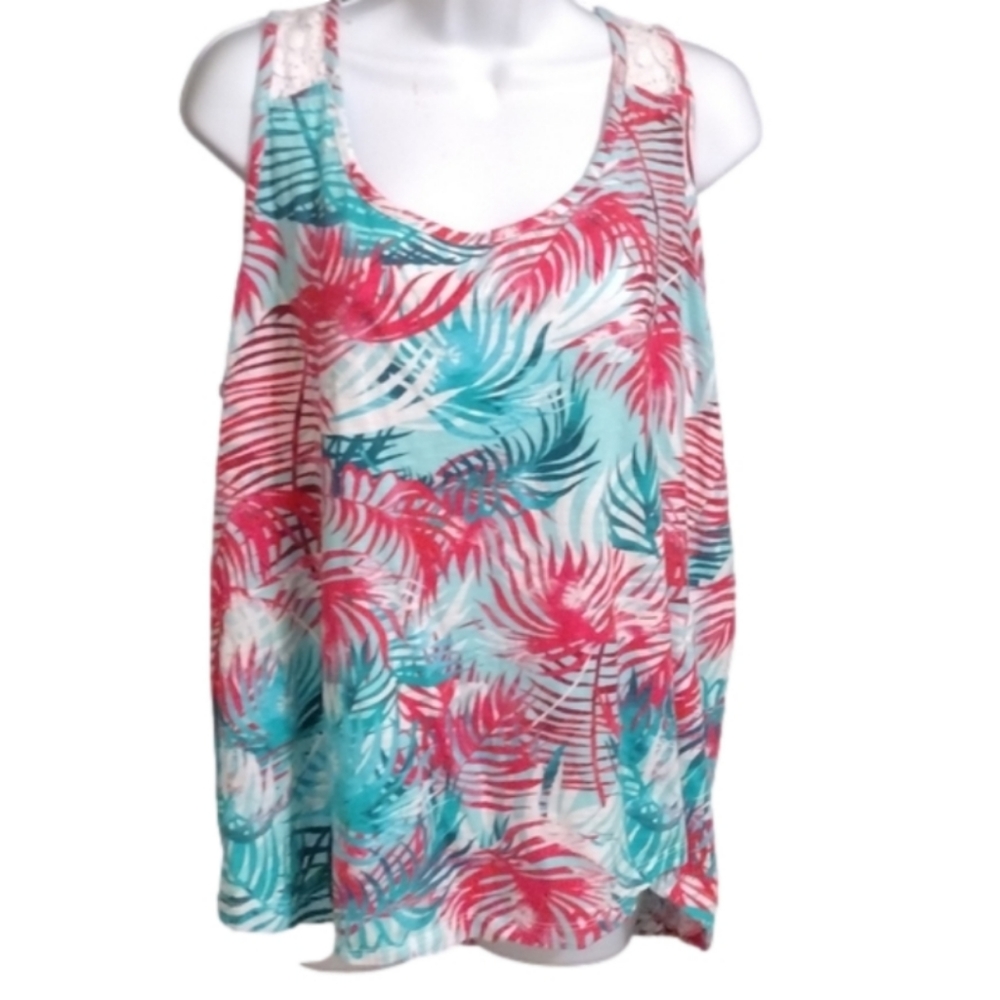 Casey Key Tank Top Lace and Palm Leaf Print